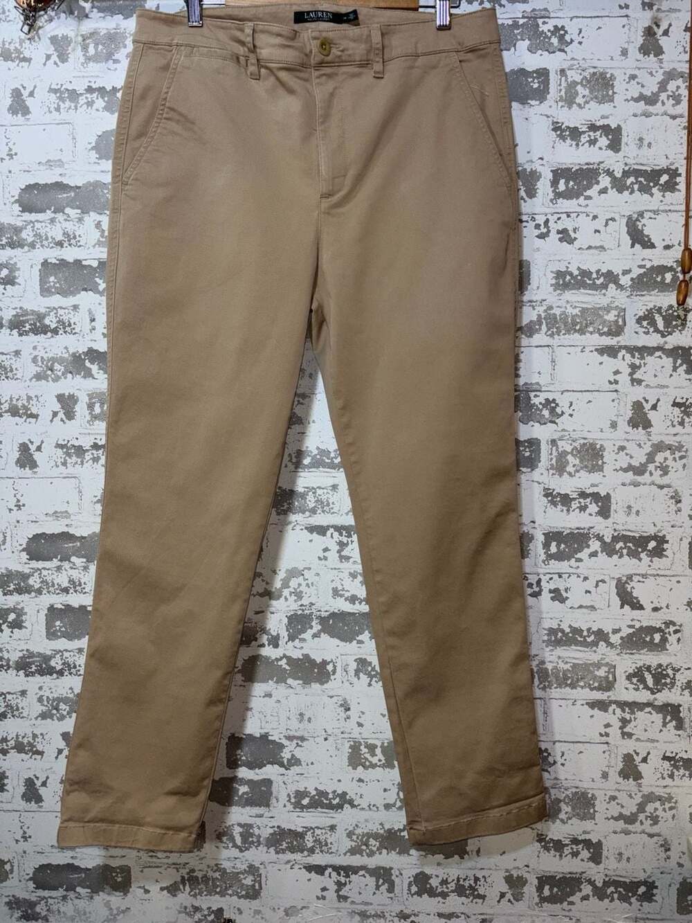 NWOT Lauren Ralph Lauren Chino Pants Size 14 Khaki Casual Stretch Flat Front